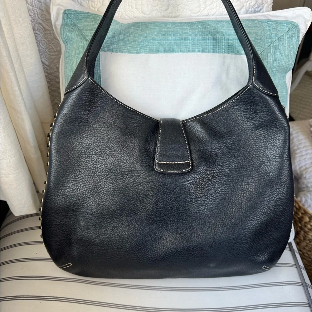 Dooney & Bourke Black Pebbled Leather Hobo with Silver Hardware